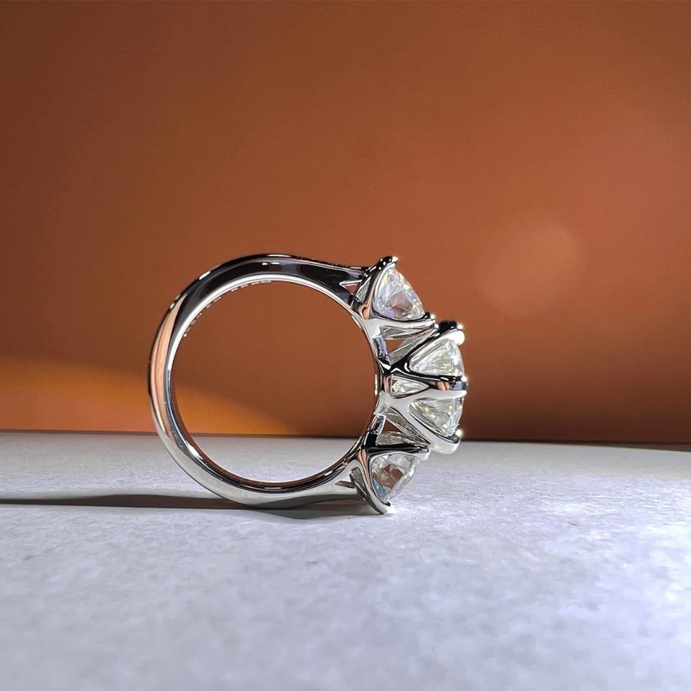 Certified 5ct. t.w. Moissanite Diamond Three Stone Engagement Ring NEW - Picture 8 of 17